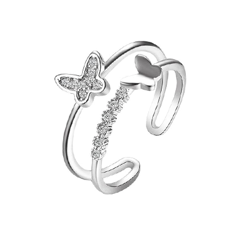 Women's Ring Butterfly Design Silver Plated Adjustable Finger Ring